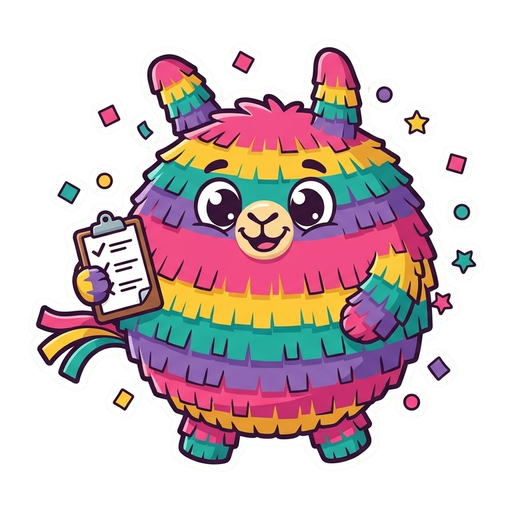 Fiesta, the FiestaMind piñata mascot holding a checklist